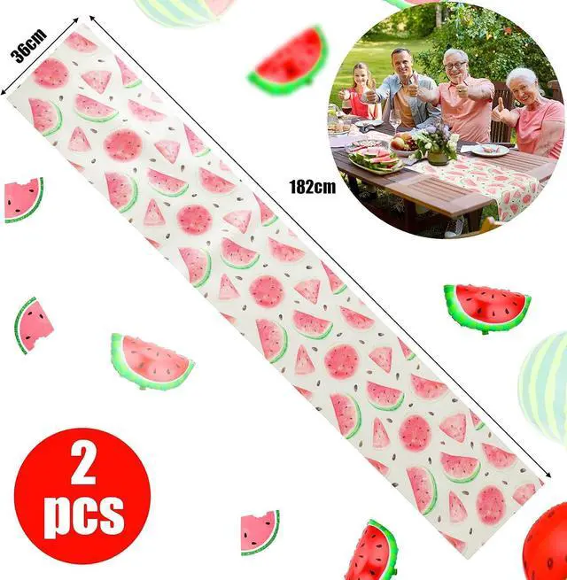 Alt view image 2 of 7 - Tatuo 2 Pcs Watermelon Table Runner Summer One in a Melon Party Decor | Colorful Print, 13" x 72" Watermelon Theme Tablecloth Fruits Decors for Outdoor Kitchen Dining Birthday Party Home Decor