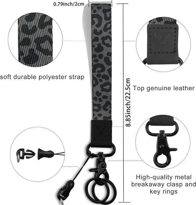 Alt view image 2 of 6 - Yiflin Cute Wrist Lanyard for Keys, Keychain, Wallet, Id Holder, Cell Phone, Wristlet Lanyard Key Chain HolderBlack Leopard