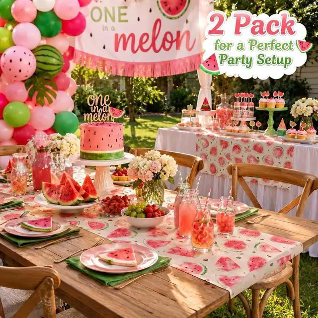 Alt view image 4 of 7 - Tatuo 2 Pcs Watermelon Table Runner Summer One in a Melon Party Decor | Colorful Print, 13" x 72" Watermelon Theme Tablecloth Fruits Decors for Outdoor Kitchen Dining Birthday Party Home Decor
