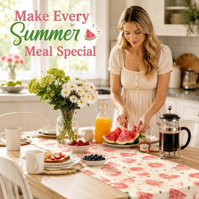 Alt view image 7 of 7 - Tatuo 2 Pcs Watermelon Table Runner Summer One in a Melon Party Decor | Colorful Print, 13" x 72" Watermelon Theme Tablecloth Fruits Decors for Outdoor Kitchen Dining Birthday Party Home Decor