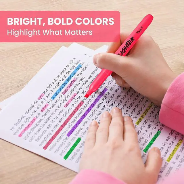 Alt view image 6 of 7 - Taja 30 Pack Highlighters, Assorted 6 Colors, Chisel Tip with No Bleed Ink | Highlighters with Smooth Broad & Precise Lines, Ideal for Journaling & Note Taking, Study Essentials and Office Supplies