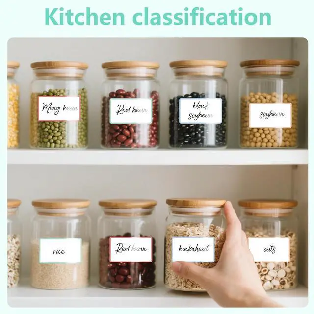 Alt view image 6 of 7 - Dry Erase Sticker Labels 60Pcs Reusable Dry Erase Notes Storage Bins Labels | Waterproof and Oil-Proof Removable Stickers for Food Containers Kitchen Classroom, 1.2In ×3In 2In×2.4In