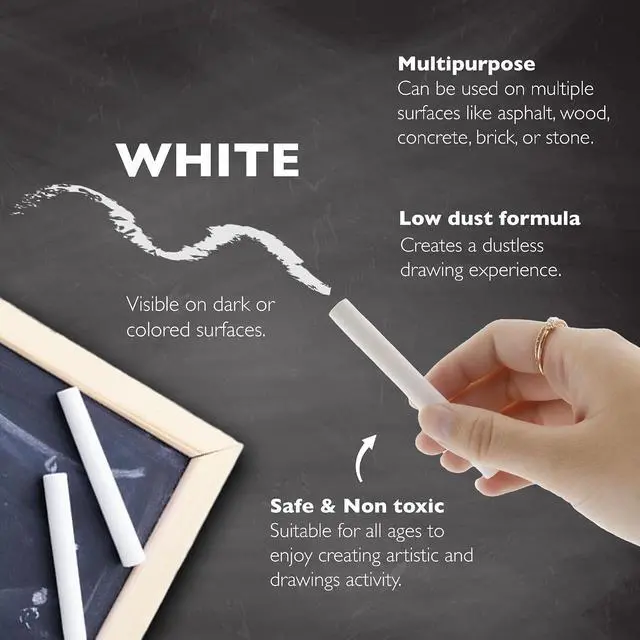 Alt view image 4 of 7 - BAZIC PRODUCTS Dustless White Chalk, 24 Ct Box | sticks of dustless white chalk for writing and drawing on chalkboards and blackboards