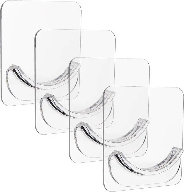 Alt view image 7 of 7 - 4 Pack Adhesive Curtain Rod Holders, No Drilling Shower Curtain Tension Rod Support Holder, Transparent Clear Durable Bathroom Rod Bracket