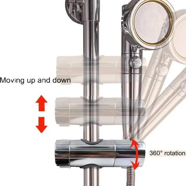 Alt view image 4 of 5 - LiXiongBao Adjustable Shower Head Holder For Slide Bar,Universal 18-25MM O.D. Rail Head Bracket Holder for Slide Bar Slider Clamp Bathroom Replacement 360° Rotation Sprayer Holder,Plated