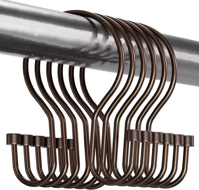 Main image of Bathway Shower Curtain Hooks Dark Gold Shower Curtain Rings with Cylindrical Design, 12Pcs Metal Shower Curtain Hooks Rust Proof, Smooth Glide Double Shower Hooks Rings for Shower Curtain