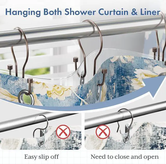 Alt view image 3 of 7 - Bathway Shower Curtain Hooks Dark Gold Shower Curtain Rings with Cylindrical Design, 12Pcs Metal Shower Curtain Hooks Rust Proof, Smooth Glide Double Shower Hooks Rings for Shower Curtain