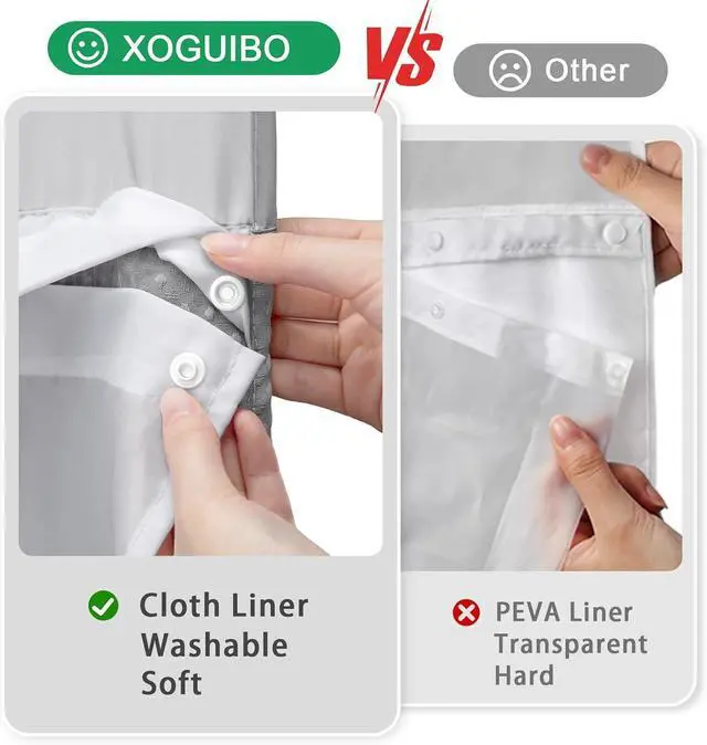Alt view image 6 of 6 - No Hook Shower Curtain Snap-in Fabric Replacement Liner 71" W x 55" L | Washable Snap in Fabric Liner