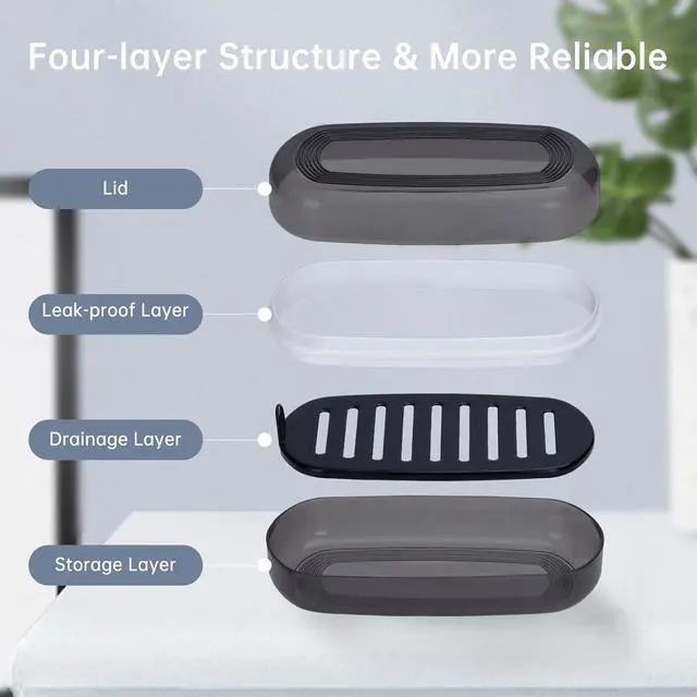 Alt view image 2 of 7 - Travel Case for Kitsch Shampoo bar, Shampoo Bar Holder, Travel Soap Container, Large Soap Box, Soap Dish with Draining Layer, Case for Bathroom (Black, 1 Pack)