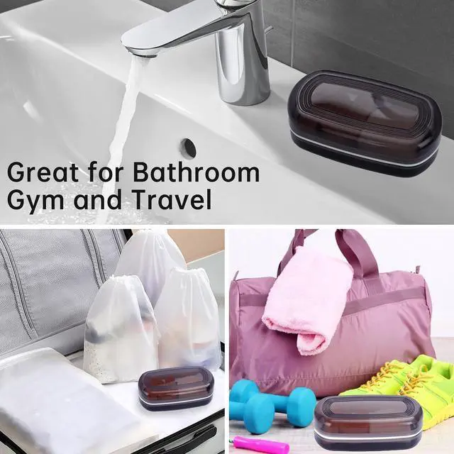 Alt view image 4 of 7 - Travel Case for Kitsch Shampoo bar, Shampoo Bar Holder, Travel Soap Container, Large Soap Box, Soap Dish with Draining Layer, Case for Bathroom (Black, 1 Pack)