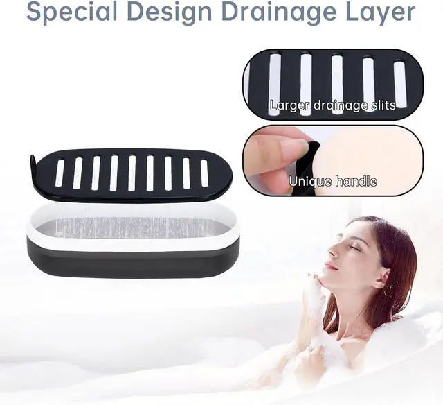 Alt view image 7 of 7 - Travel Case for Kitsch Shampoo bar, Shampoo Bar Holder, Travel Soap Container, Large Soap Box, Soap Dish with Draining Layer, Case for Bathroom (Black, 1 Pack)