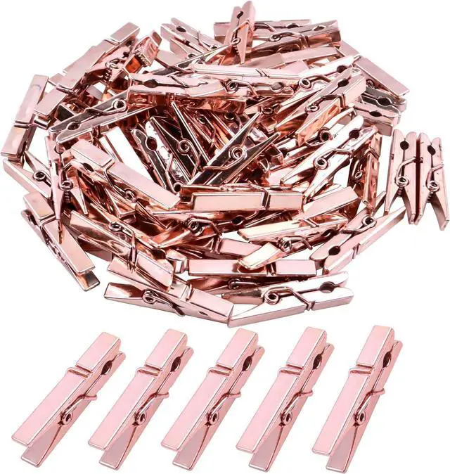 Main image of Mini Plastic Clips, 100 Pieces Rose Gold Photo Paper Pegs Clothespins Craft Clips for Hanging Pictures Clothes Paper Arts Crafts, Length : 3.5cm
