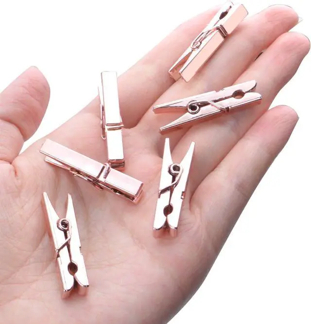 Alt view image 2 of 7 - Mini Plastic Clips, 100 Pieces Rose Gold Photo Paper Pegs Clothespins Craft Clips for Hanging Pictures Clothes Paper Arts Crafts, Length : 3.5cm