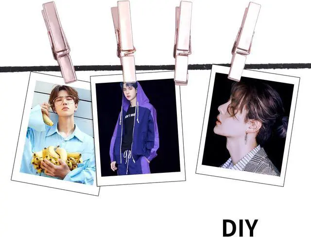 Alt view image 6 of 7 - Mini Plastic Clips, 100 Pieces Rose Gold Photo Paper Pegs Clothespins Craft Clips for Hanging Pictures Clothes Paper Arts Crafts, Length : 3.5cm