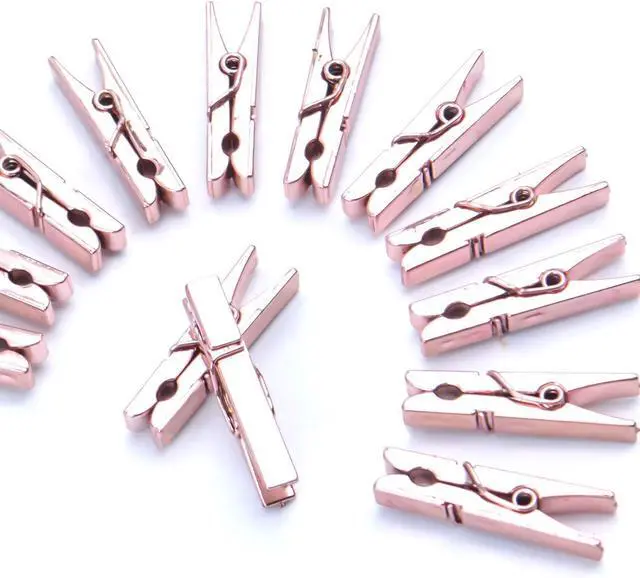 Alt view image 7 of 7 - Mini Plastic Clips, 100 Pieces Rose Gold Photo Paper Pegs Clothespins Craft Clips for Hanging Pictures Clothes Paper Arts Crafts, Length : 3.5cm