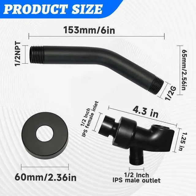 Alt view image 2 of 7 - Shower Arm Set Shower Head Holder Plastic Shower holder for Handheld Showerhead, with 6-inch Shower Arm Adjustable Brass and ABS Bracket with Brass Swivel Ball Joint(Black)