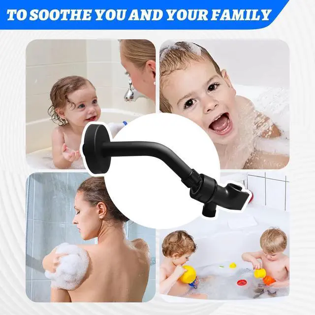 Alt view image 6 of 7 - Shower Arm Set Shower Head Holder Plastic Shower holder for Handheld Showerhead, with 6-inch Shower Arm Adjustable Brass and ABS Bracket with Brass Swivel Ball Joint(Black)