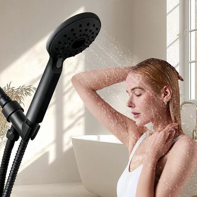 Alt view image 7 of 7 - Shower Arm Set Shower Head Holder Plastic Shower holder for Handheld Showerhead, with 6-inch Shower Arm Adjustable Brass and ABS Bracket with Brass Swivel Ball Joint(Black)