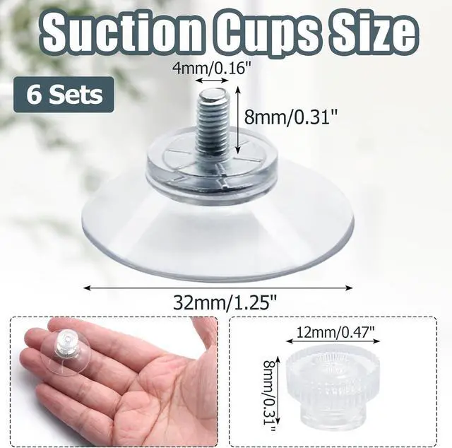 Alt view image 2 of 7 - Biaungdo 6 Pack 32mm Suction Cups with Screws Nut | Clear PVC, Strong Sucker Pads Holder, For Window, Bathroom Wall, Car Shade, Home Decoration