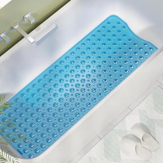 Alt view image 2 of 7 - AmazerBath Shower Mat Non Slip 40 x 16 Inches, Bathtub Mat Shower Stall Mats with Suction Cups and Drain Holes, Non Slip Bath Mat for Tub for Elderly & Kids, Clear Blue