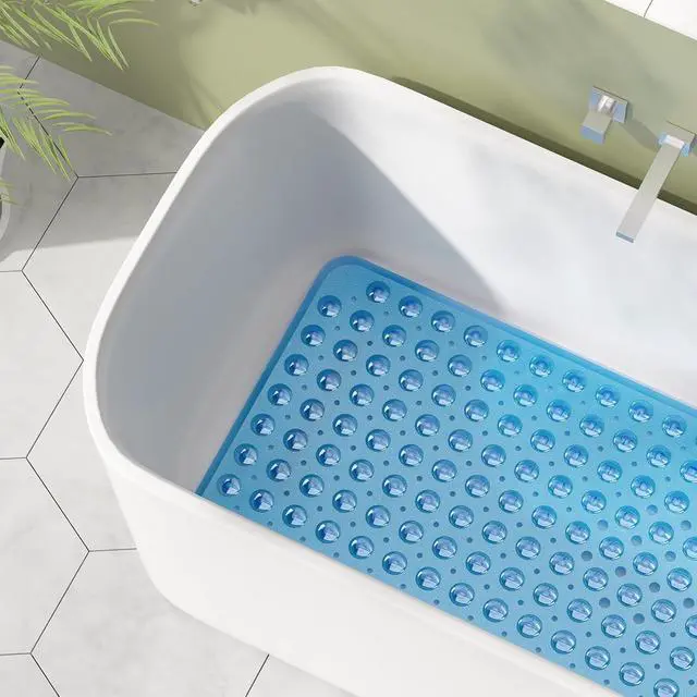 Alt view image 3 of 7 - AmazerBath Shower Mat Non Slip 40 x 16 Inches, Bathtub Mat Shower Stall Mats with Suction Cups and Drain Holes, Non Slip Bath Mat for Tub for Elderly & Kids, Clear Blue
