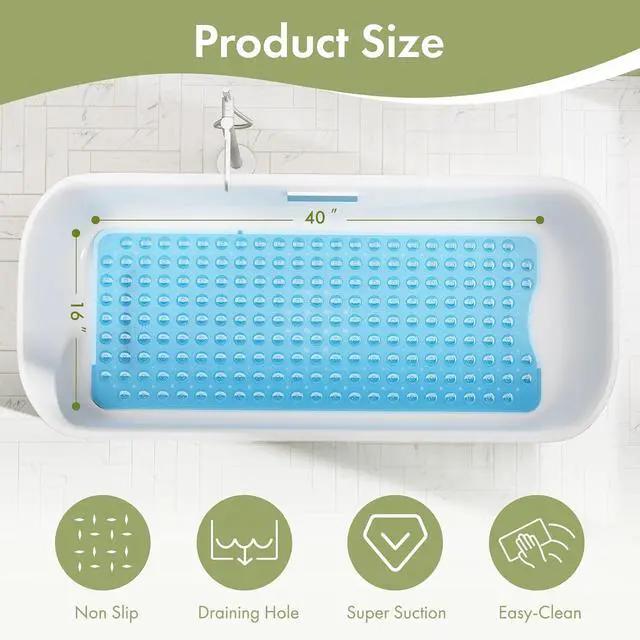 Alt view image 4 of 7 - AmazerBath Shower Mat Non Slip 40 x 16 Inches, Bathtub Mat Shower Stall Mats with Suction Cups and Drain Holes, Non Slip Bath Mat for Tub for Elderly & Kids, Clear Blue