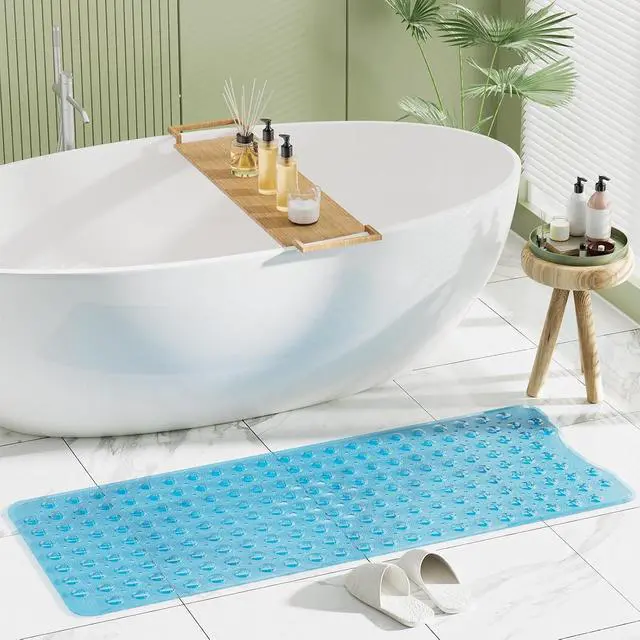 Alt view image 5 of 7 - AmazerBath Shower Mat Non Slip 40 x 16 Inches, Bathtub Mat Shower Stall Mats with Suction Cups and Drain Holes, Non Slip Bath Mat for Tub for Elderly & Kids, Clear Blue