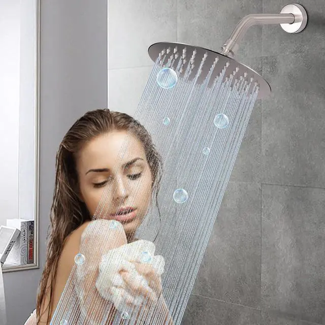 Alt view image 6 of 7 - Shower Arm with Flange and Teflon Tape, Wall Mounted Shower Pipe 304 Stainless Steel Extension Arm for Fixed Shower Head & Handheld (6 Inch, Brushed Nickel)