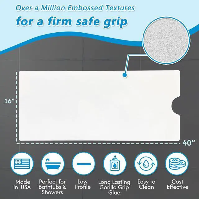 Alt view image 2 of 7 - 16"x40" Matte White Self-Adhesive Vinyl Non Slip Bath Mat Safety Anti Skid Bathtub Placemat with Drain Cut Out Peel and Stick for Shower Floor Boat Area