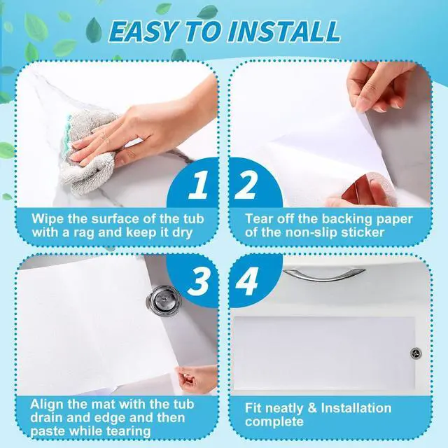 Alt view image 5 of 7 - 16"x40" Matte White Self-Adhesive Vinyl Non Slip Bath Mat Safety Anti Skid Bathtub Placemat with Drain Cut Out Peel and Stick for Shower Floor Boat Area