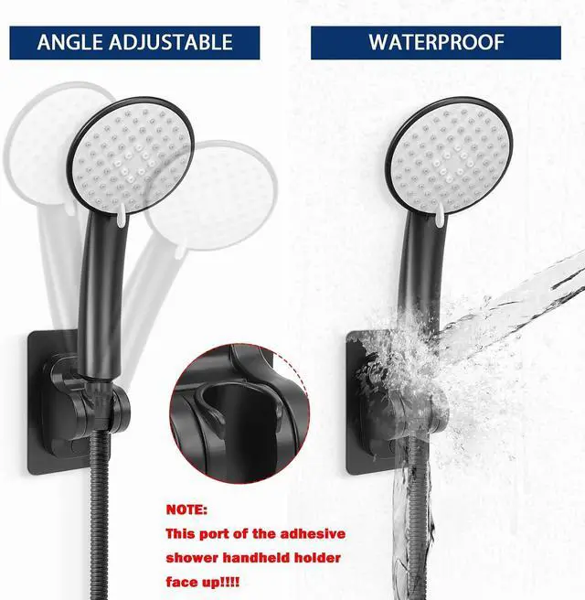 Alt view image 2 of 7 - NearMoon Self Adhesive Shower Head Holder-Adjustable Handheld Shower Holder NO Drilling Wall Mount Waterproof (1 Pack, Matte Black)