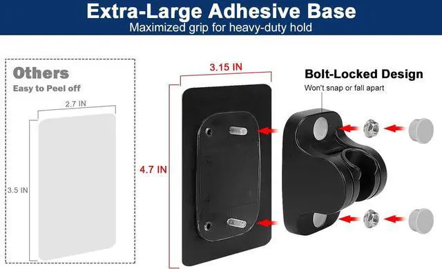Alt view image 3 of 7 - NearMoon Self Adhesive Shower Head Holder-Adjustable Handheld Shower Holder NO Drilling Wall Mount Waterproof (1 Pack, Matte Black)