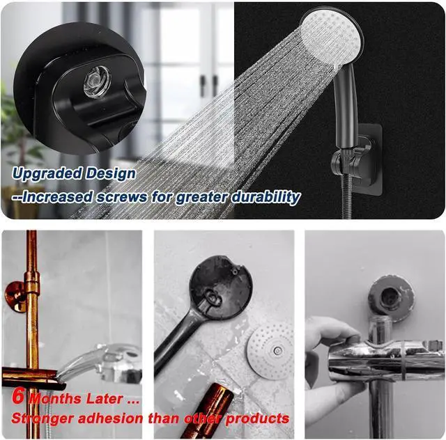 Alt view image 4 of 7 - NearMoon Self Adhesive Shower Head Holder-Adjustable Handheld Shower Holder NO Drilling Wall Mount Waterproof (1 Pack, Matte Black)