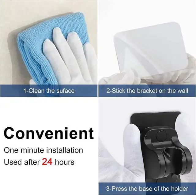 Alt view image 6 of 7 - NearMoon Self Adhesive Shower Head Holder-Adjustable Handheld Shower Holder NO Drilling Wall Mount Waterproof (1 Pack, Matte Black)