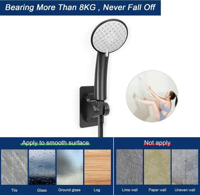 Alt view image 7 of 7 - NearMoon Self Adhesive Shower Head Holder-Adjustable Handheld Shower Holder NO Drilling Wall Mount Waterproof (1 Pack, Matte Black)