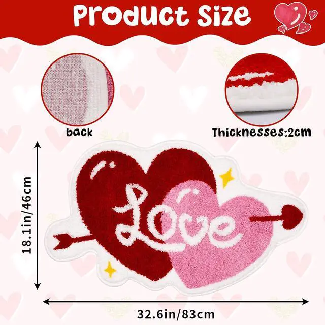Alt view image 2 of 5 - Bathroom Rug,Love Heart Bath Rug,Soft Absorbent Non-Slip Heart Rug for Bathroom,Home, Bedroom(32in x 20in)