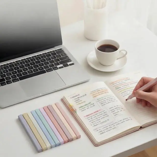 Alt view image 5 of 7 - konket 12Pcs Aesthetic Cute Highlighters Bible Pastel Highlighters and Pens no bleed Assorted Colors Double-ended design for Office journaling supplies