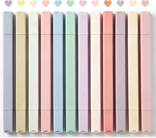Main image of konket 12Pcs Aesthetic Cute Highlighters Bible Pastel Highlighters and Pens no bleed Assorted Colors Double-ended design for Office journaling supplies