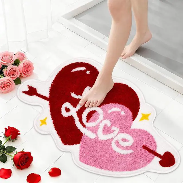 Alt view image 3 of 5 - Bathroom Rug,Love Heart Bath Rug,Soft Absorbent Non-Slip Heart Rug for Bathroom,Home, Bedroom(32in x 20in)