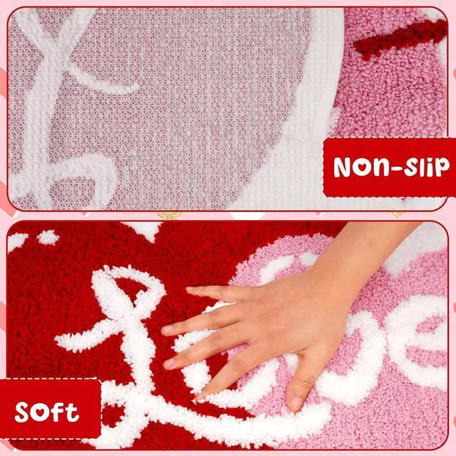 Alt view image 5 of 5 - Bathroom Rug,Love Heart Bath Rug,Soft Absorbent Non-Slip Heart Rug for Bathroom,Home, Bedroom(32in x 20in)
