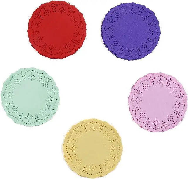 Main image of CCINEE 100 Pieces Assorted Colors Floral Round Paper Doilies for Cakes, Desserts, Baked Treat Display, Ideal for Weddings, Formal Event Decoration, Tableware Decor Placemats 4.5 Inches in Diameter