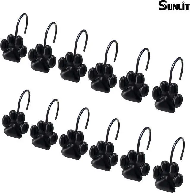 Alt view image 3 of 6 - Sunlit Fashion Design Cute Paw Print Polished Shower Curtain Hooks for Dog Cat and Bear, Rust Proof Oil Metal Shower Curtain Rings, Black-12 Pack