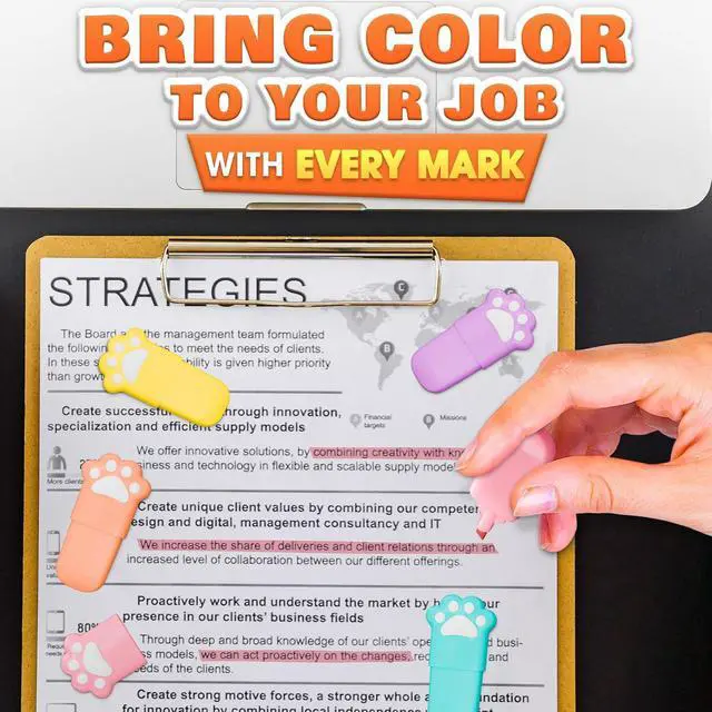 Alt view image 5 of 6 - Mini Highlighters Set of 6, Pastel, Mixed Colors, Cute Cat Paw Design | Cat Highlighters; Angled Tip, Quick-Dry Ink; Note-Taking and Planning; for Planners, Study Notes and Color Coding