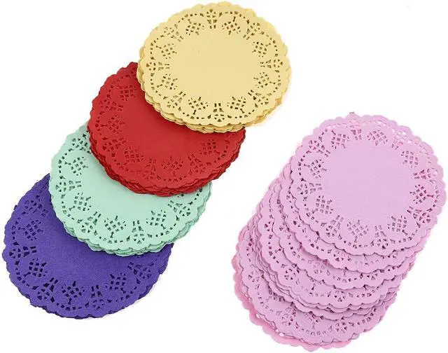 Alt view image 7 of 7 - CCINEE 100 Pieces Assorted Colors Floral Round Paper Doilies for Cakes, Desserts, Baked Treat Display, Ideal for Weddings, Formal Event Decoration, Tableware Decor Placemats 4.5 Inches in Diameter