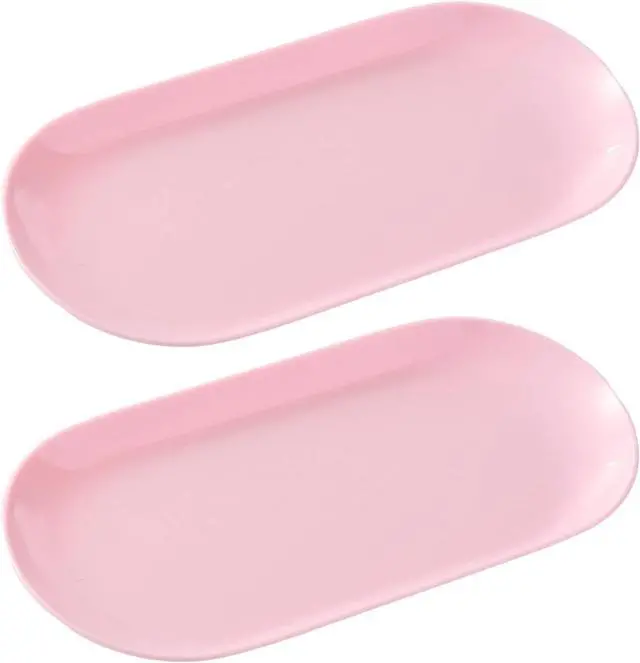 Main image of SUTOKAKA 2 Pack Pink Plastic Jewelry Tray Decorative Dish | Small Oval Candy Dessert Plate, Manicure Tools Placing Supplies for Home Salon Storage