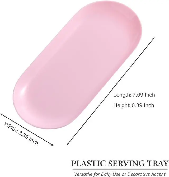 Alt view image 2 of 5 - SUTOKAKA 2 Pack Pink Plastic Jewelry Tray Decorative Dish | Small Oval Candy Dessert Plate, Manicure Tools Placing Supplies for Home Salon Storage