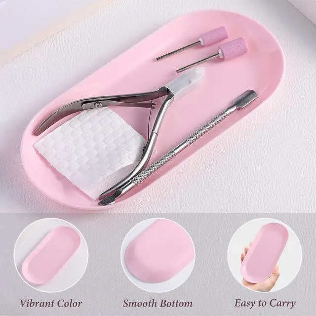 Alt view image 3 of 5 - SUTOKAKA 2 Pack Pink Plastic Jewelry Tray Decorative Dish | Small Oval Candy Dessert Plate, Manicure Tools Placing Supplies for Home Salon Storage
