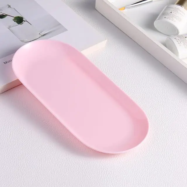 Alt view image 5 of 5 - SUTOKAKA 2 Pack Pink Plastic Jewelry Tray Decorative Dish | Small Oval Candy Dessert Plate, Manicure Tools Placing Supplies for Home Salon Storage