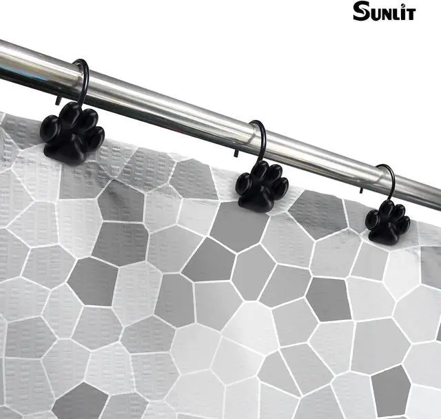 Alt view image 4 of 6 - Sunlit Fashion Design Cute Paw Print Polished Shower Curtain Hooks for Dog Cat and Bear, Rust Proof Oil Metal Shower Curtain Rings, Black-12 Pack