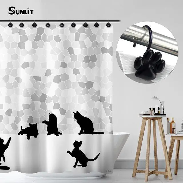 Alt view image 5 of 6 - Sunlit Fashion Design Cute Paw Print Polished Shower Curtain Hooks for Dog Cat and Bear, Rust Proof Oil Metal Shower Curtain Rings, Black-12 Pack